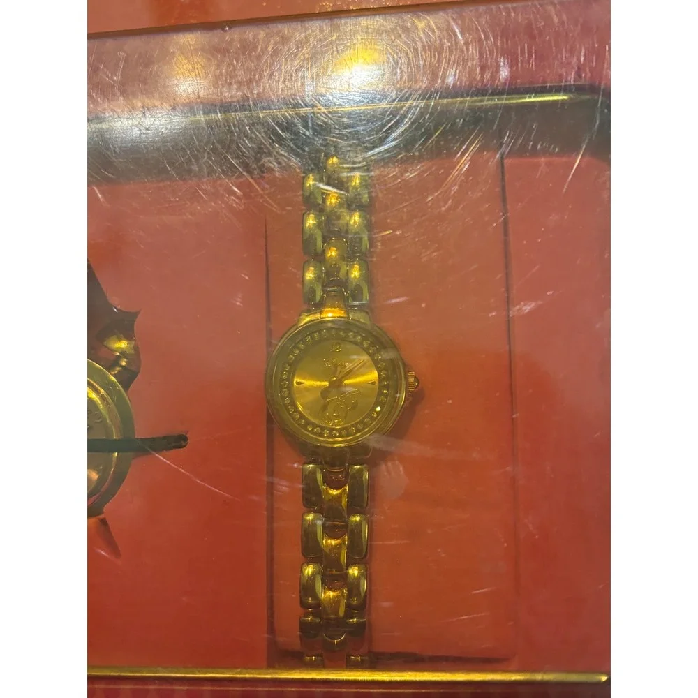 Disney Minnie‎ Mouse Gold Tone Watch and Mini Metal Alarm Clock Gift Set MU0370
